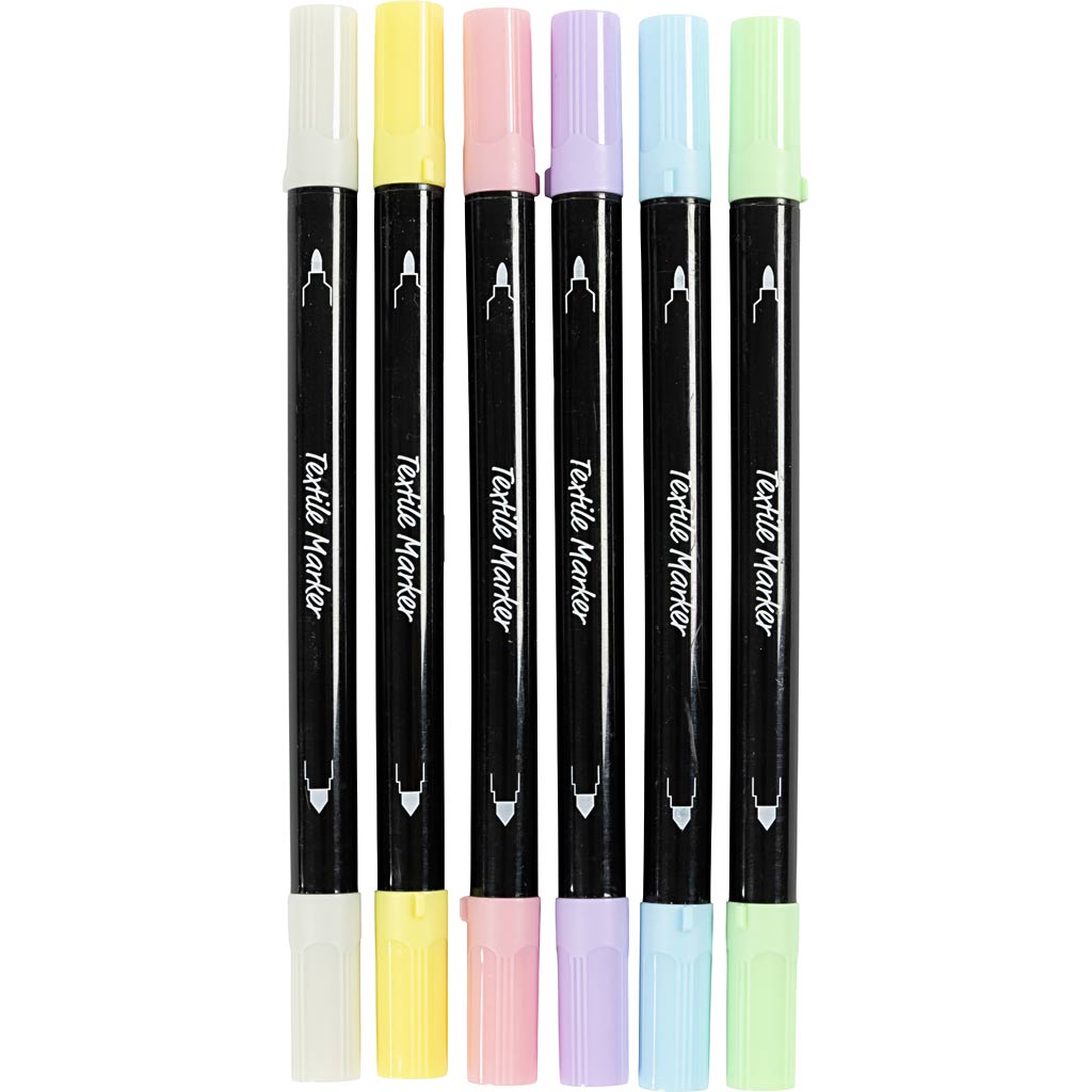 6 Textielstiften, pastelkleuren