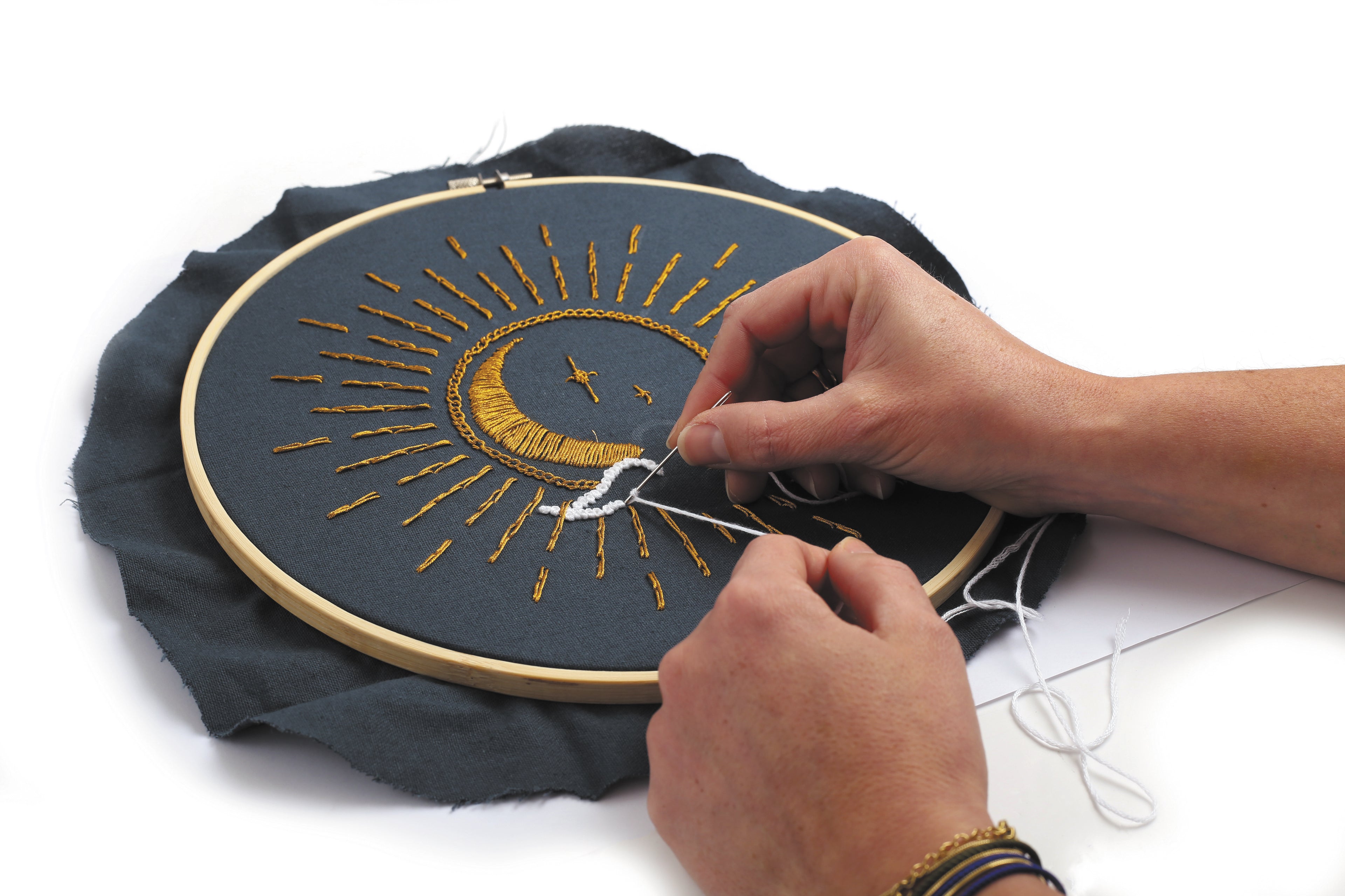 Hemelse Borduurkit – DIY met maanpatroon